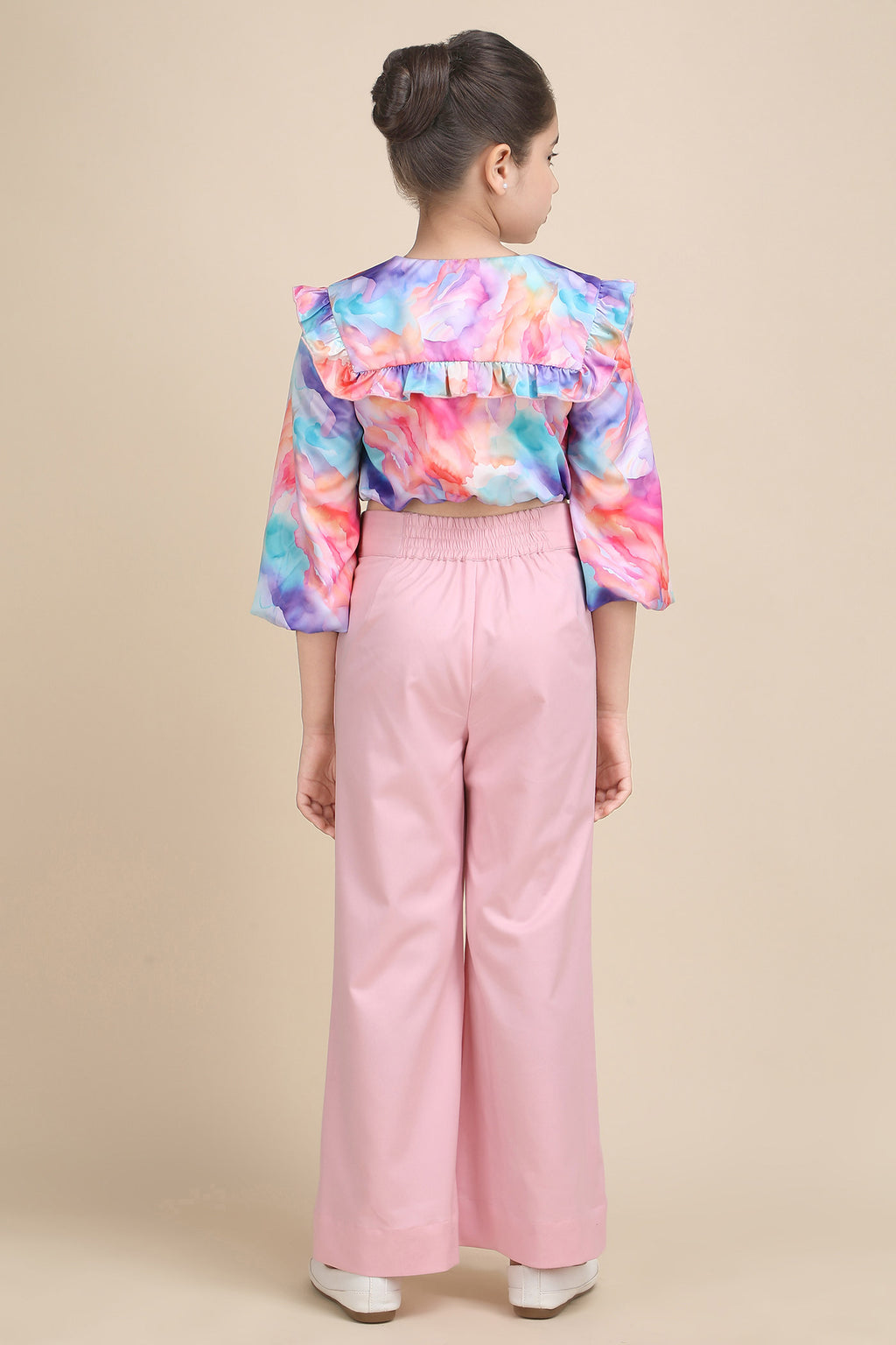 Whimsical Charm Pink Korean Bell Pant & Crop Top Set
