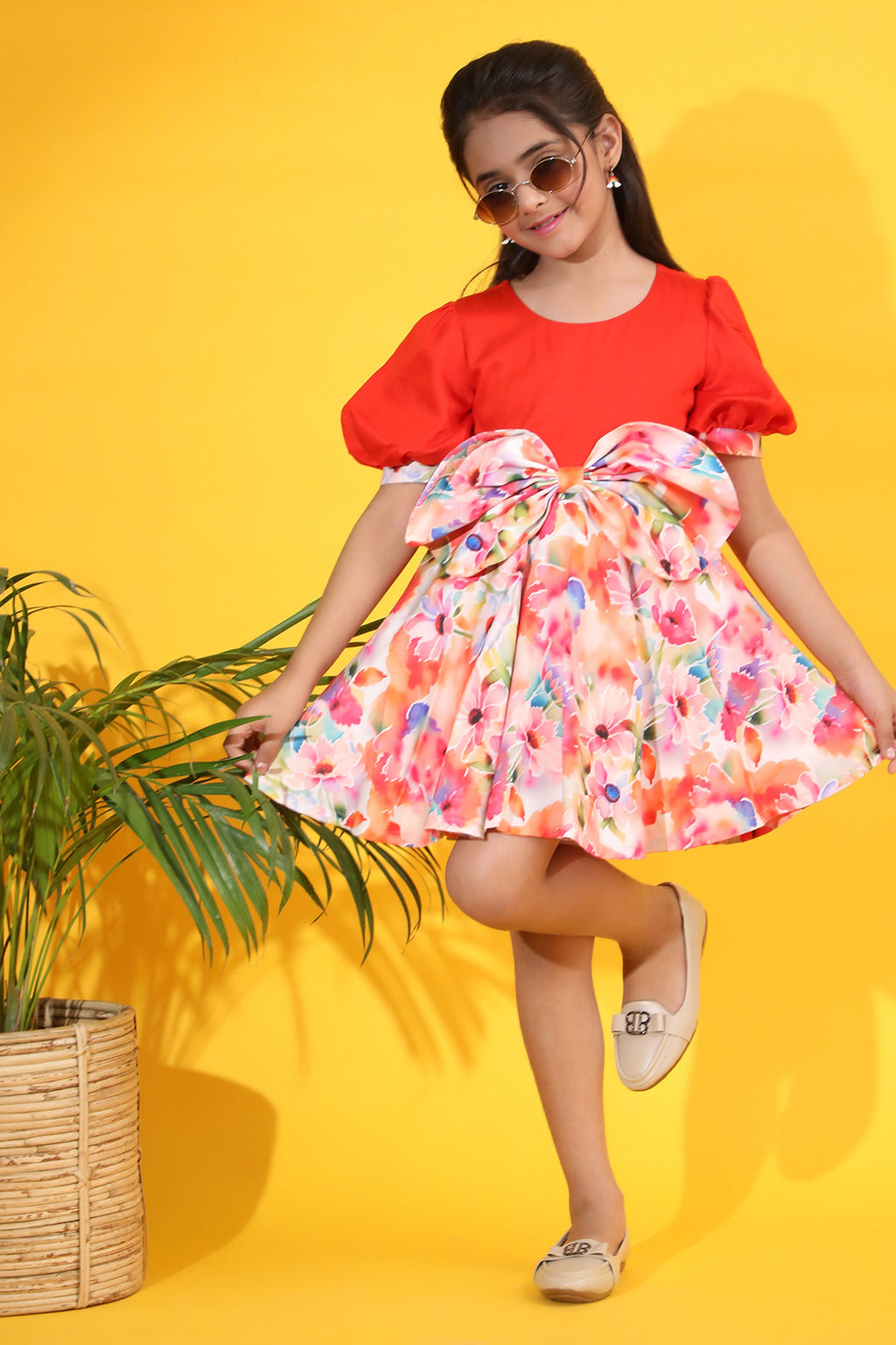 Fiery Bloom Bow Dress