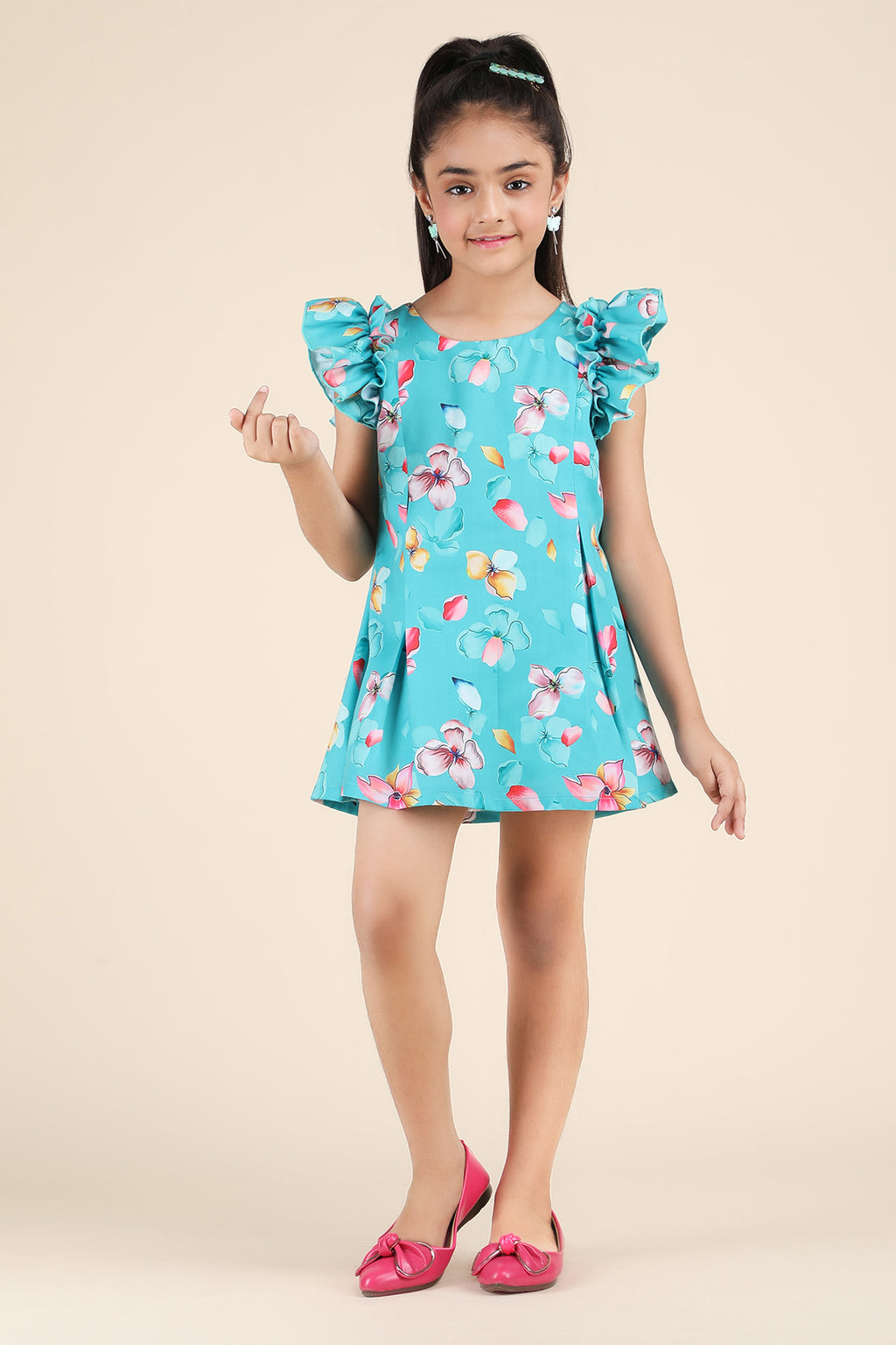 Aqua Blossom Flutter Dress