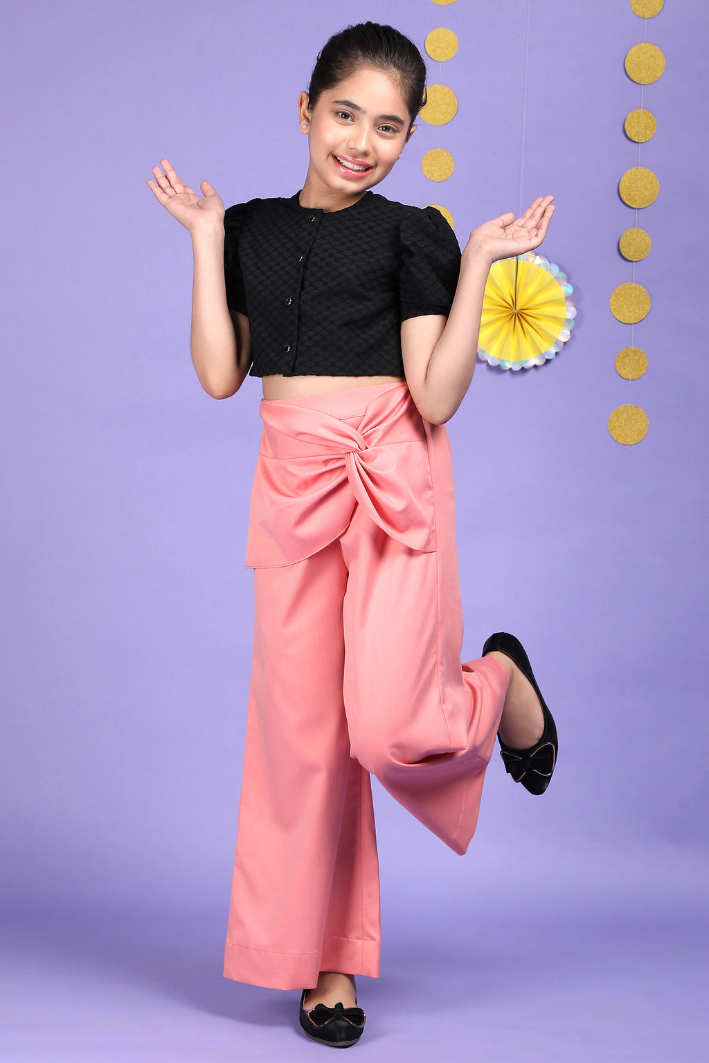 Black Textured Puff Sleeve Crop Top