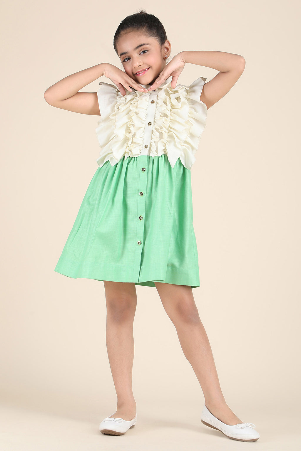 Mint Green Ruffle Charm Shirt Dress