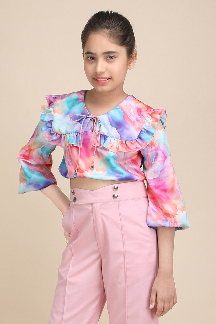 Graphic Dilution Ruffle Crop Top