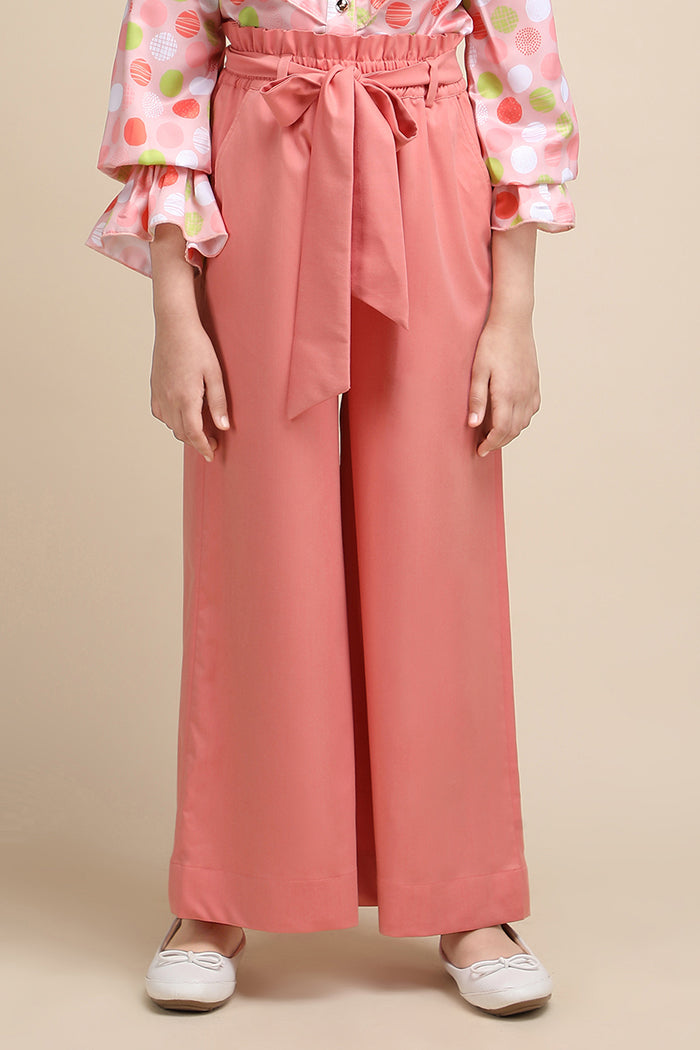 Peach Ruffle Waist Wide-Leg Korean Pants