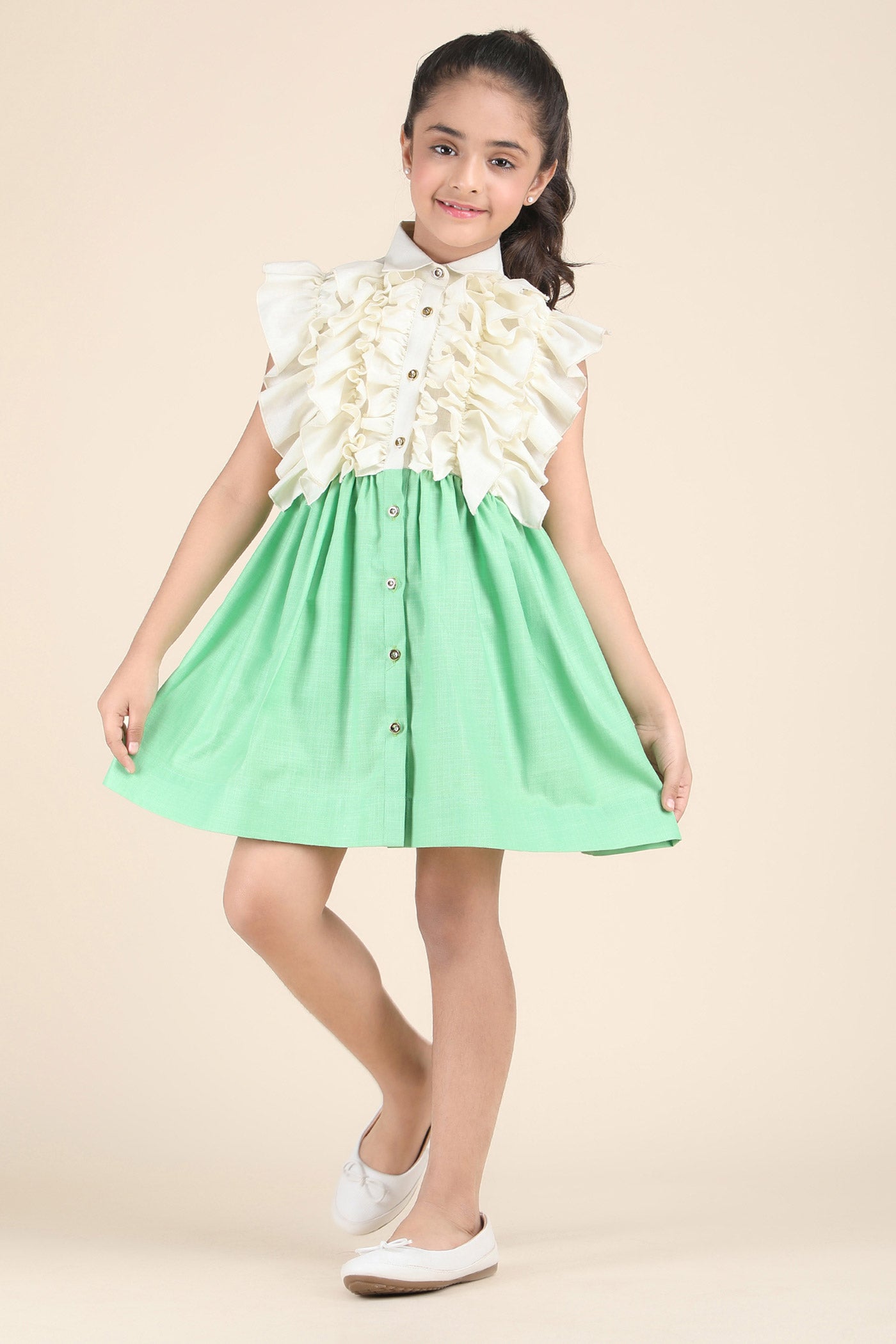 Mint Green Ruffle Charm Shirt Dress