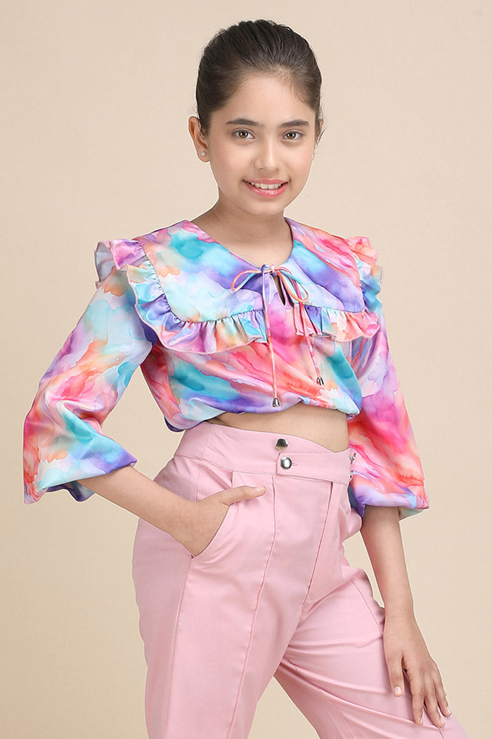 Graphic Dilution Ruffle Crop Top