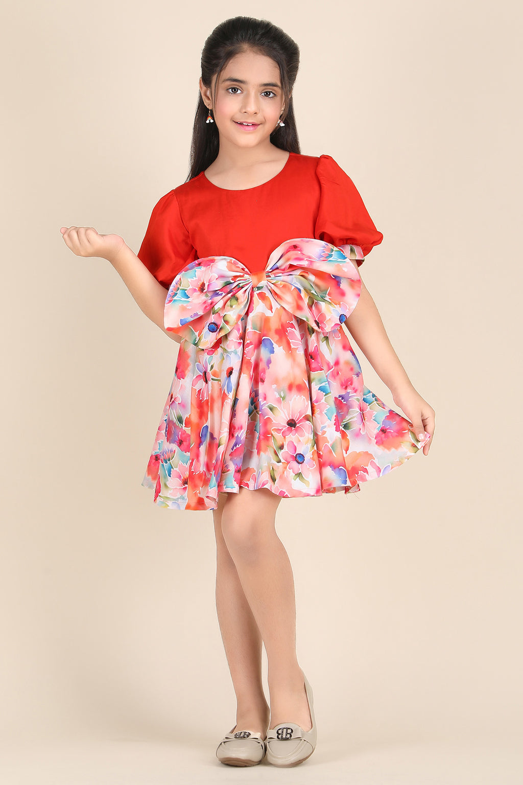 Fiery Bloom Bow Dress