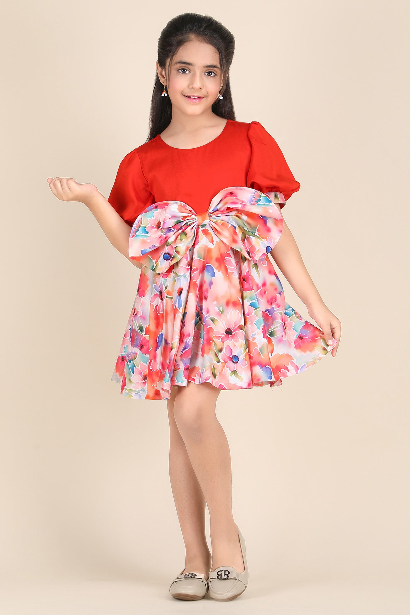 Fiery Bloom Bow Dress