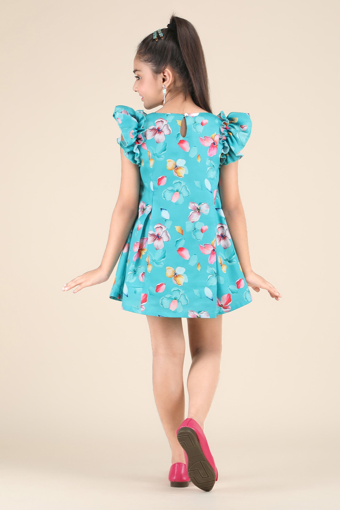 Aqua Blossom Flutter Dress