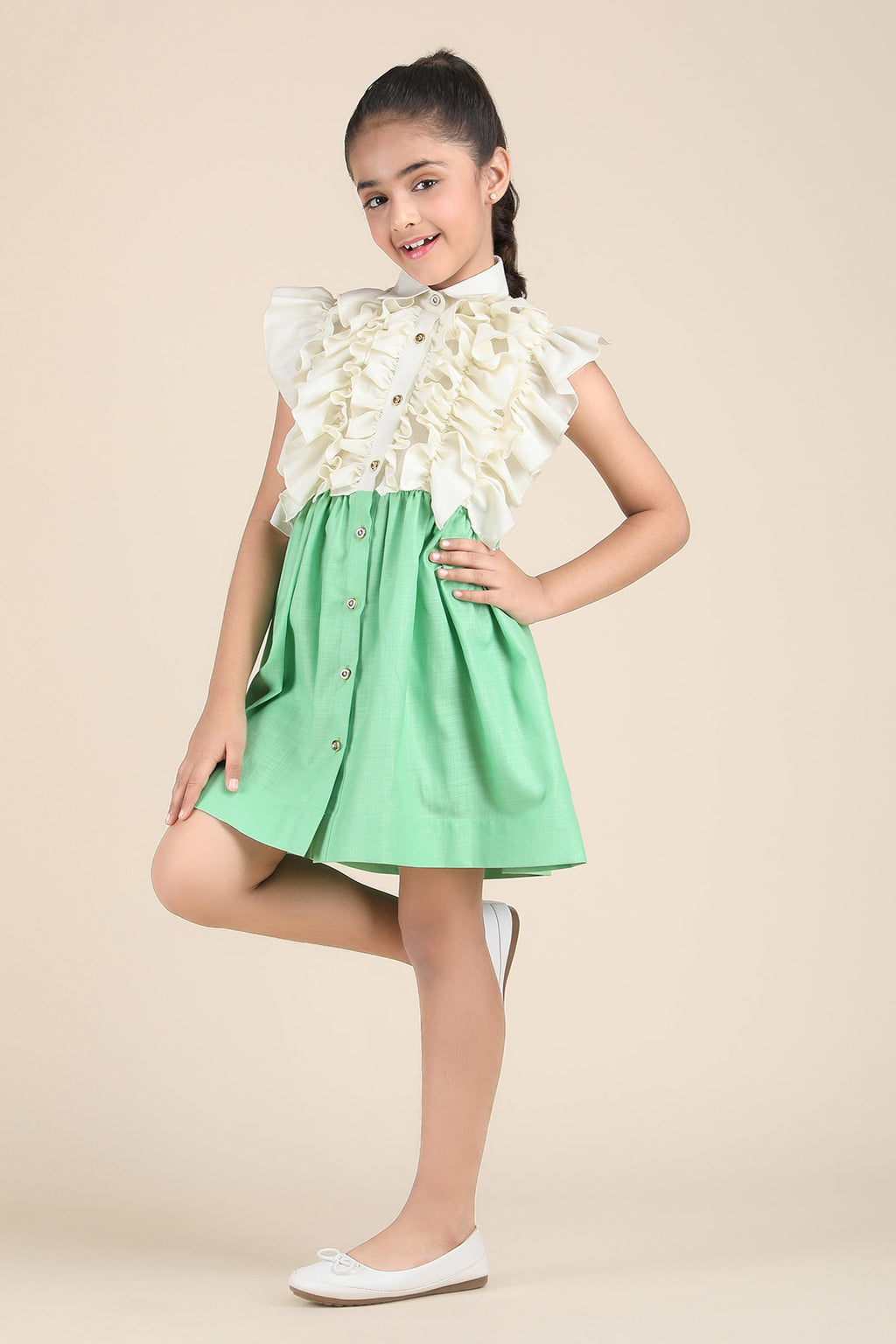 Mint Green Ruffle Charm Shirt Dress