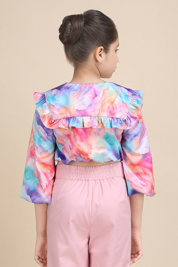 Graphic Dilution Ruffle Crop Top