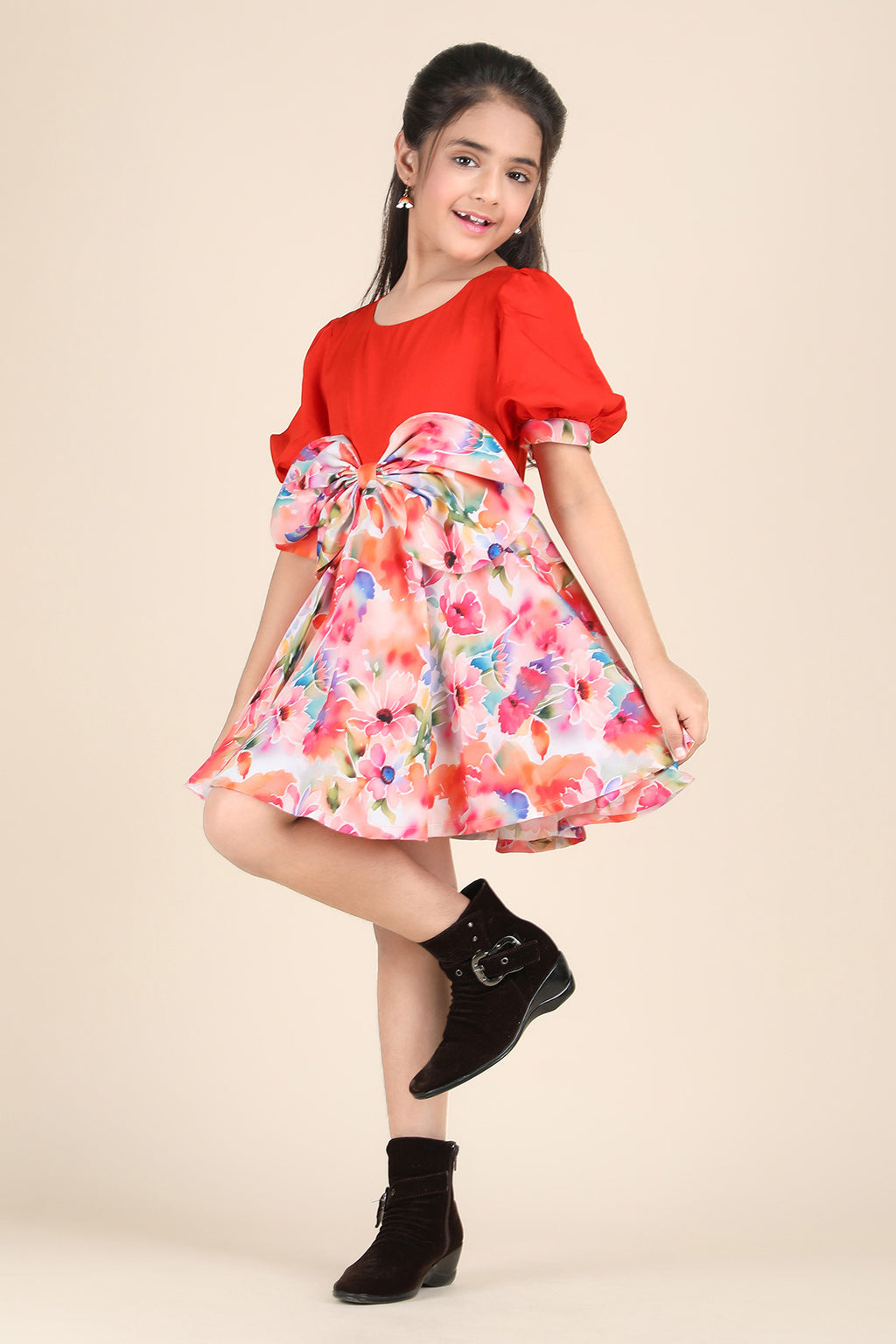 Fiery Bloom Bow Dress
