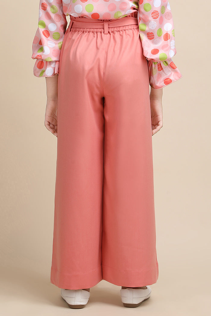 Peach Ruffle Waist Wide-Leg Korean Pants