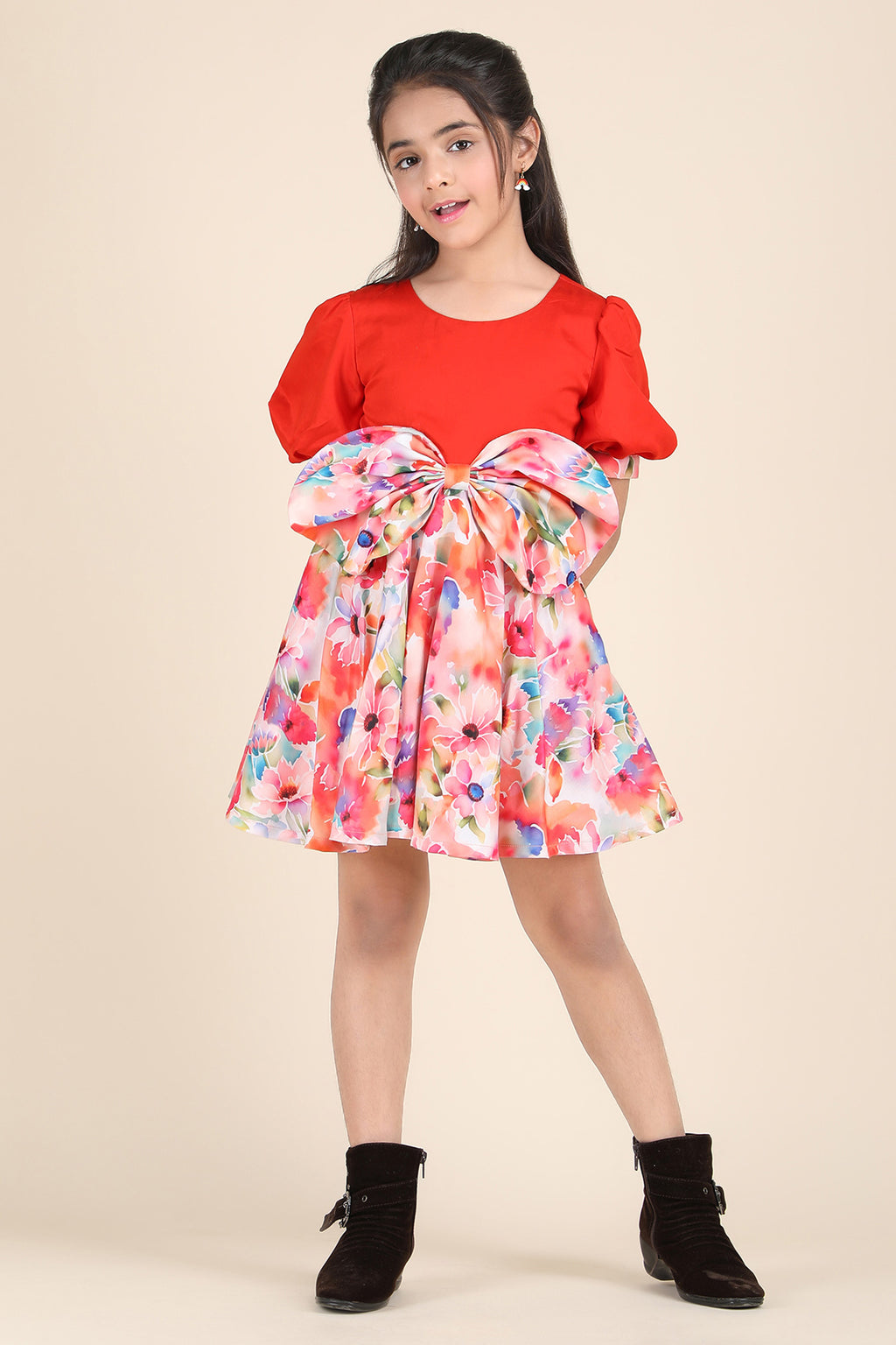 Fiery Bloom Bow Dress
