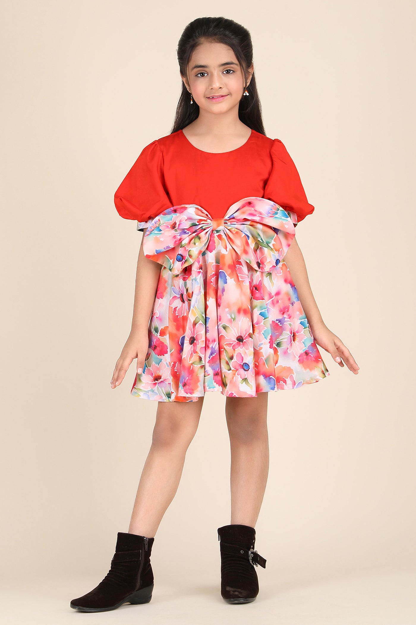 Fiery Bloom Bow Dress