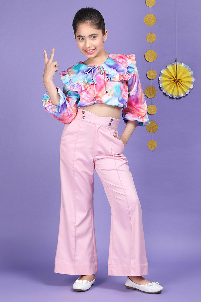 Graphic Dilution Ruffle Crop Top
