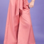 Peach Ruffle Waist Wide-Leg Korean Pants