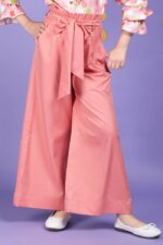 Peach Ruffle Waist Wide-Leg Korean Pants