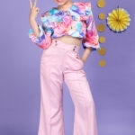 Whimsical Charm Korean Bell Pant & Crop Top Set