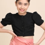 Black Textured Puff Sleeve Crop Top