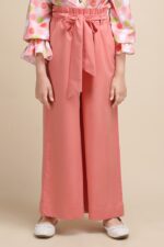 Peach Ruffle Waist Wide-Leg Korean Pants - Image 3