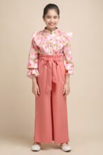 Polka Chic Ruffle Shirt & Peach Wide-Leg Korean Pant Set - Image 3