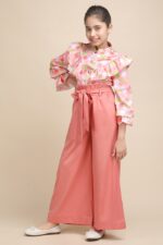 Polka Chic Ruffle Shirt & Peach Wide-Leg Korean Pant Set - Image 4