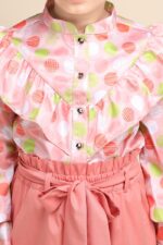 Polka Chic Ruffle Shirt & Peach Wide-Leg Korean Pant Set - Image 7